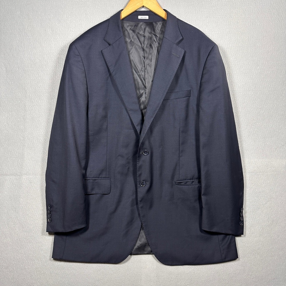 Peter Millar Mens Navy Blue Two Button Pure Virgin Wool Blazer Sport Coat 46T